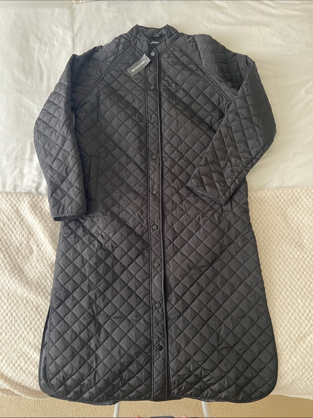 NWT PrettyLittleThing Black Maxi Quilted Coat US 8 SOLD OUT